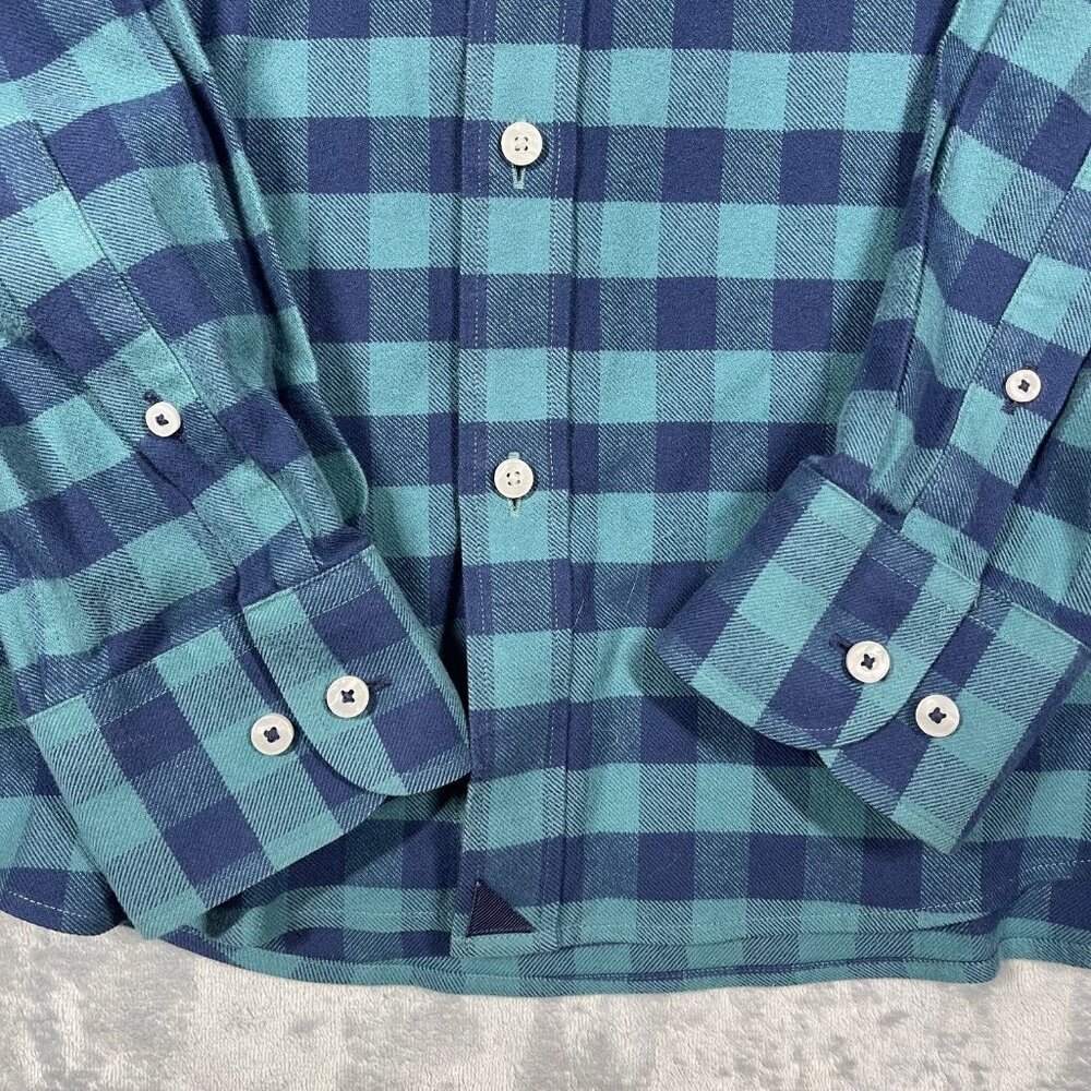 Untuckit Mens XL Wrinkle-Free Green & Navy Plaid Long Sleeve Button-Up Shirt - Picture 3 of 7
